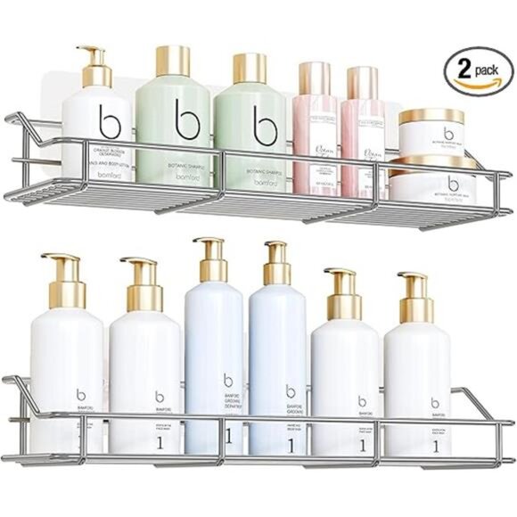 Adhesive Shower Caddy Shelf Shower Wall Organizer,Large Capacity Bathroom - Picture 7 of 7